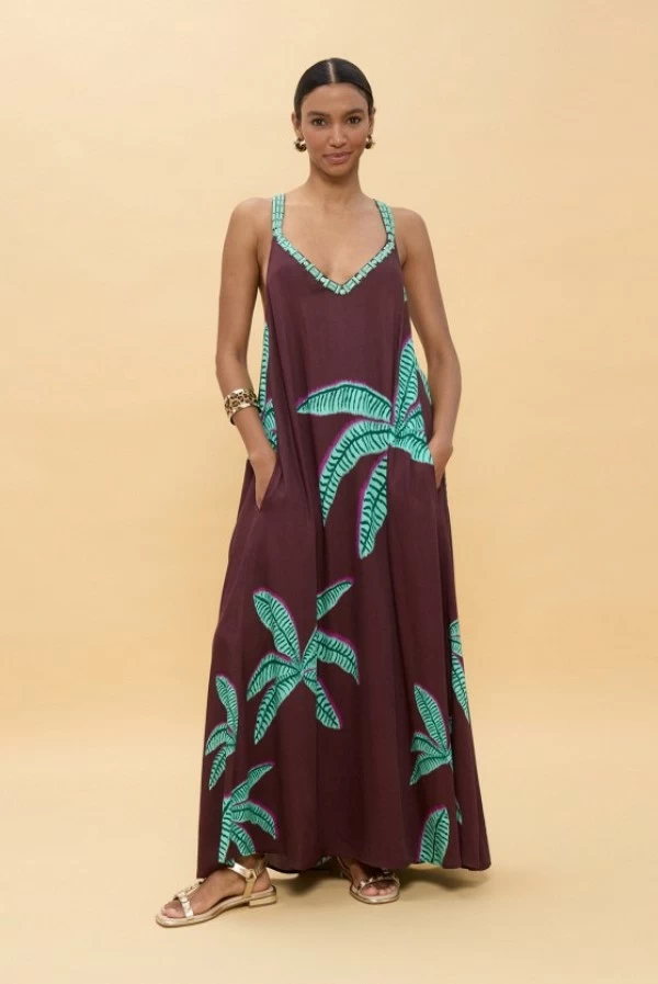 Vestido LOLA CASADEMUNT largo tirantes palmeras Vestido LOLA CASADEMUNT largo tirantes palmeras