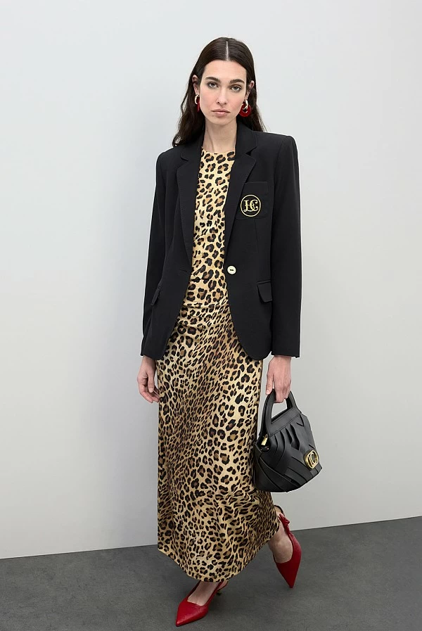 Vestido Midi Ajustado con Estampado Animal y Drapeado