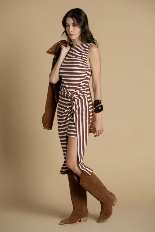 Vestido Midi Asimétrico de Rayas – Sahoco
