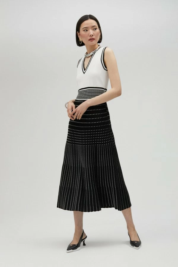 Vestido midi bicolor de punto con efecto plisado lola casademunt