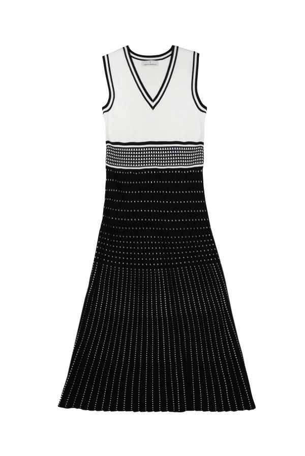 Vestido midi bicolor de punto con efecto plisado lola casademunt