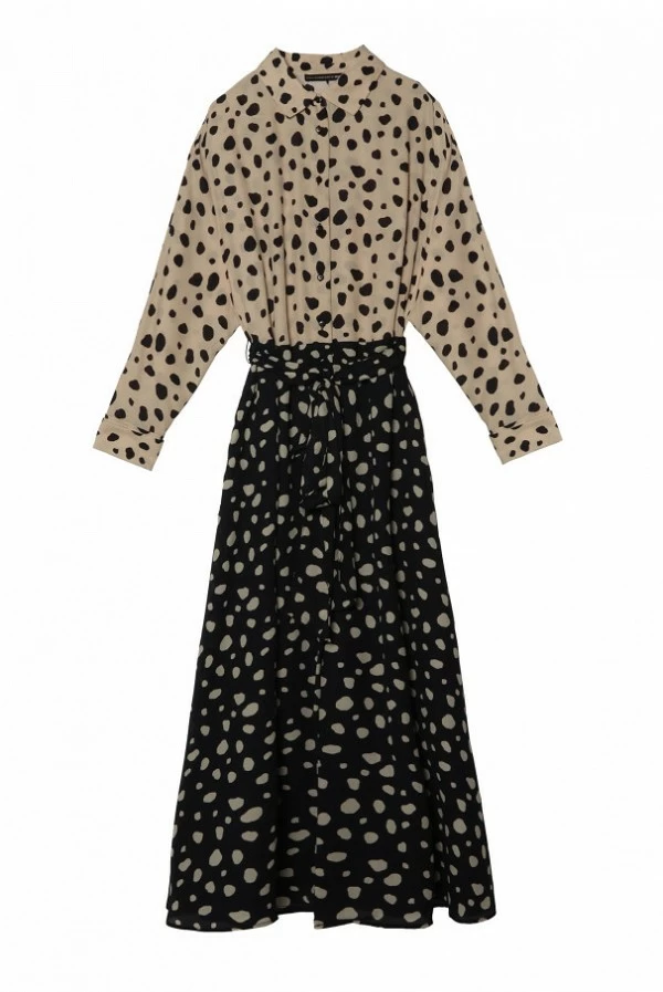 Vestido midi camisero con estampado bicolor de topos lola casademunt
