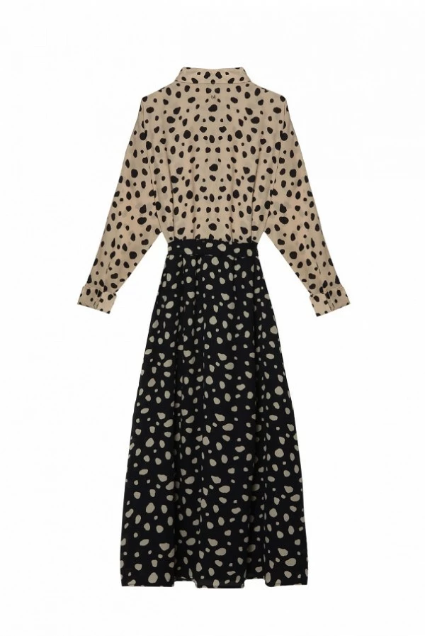 Vestido midi camisero con estampado bicolor de topos lola casademunt