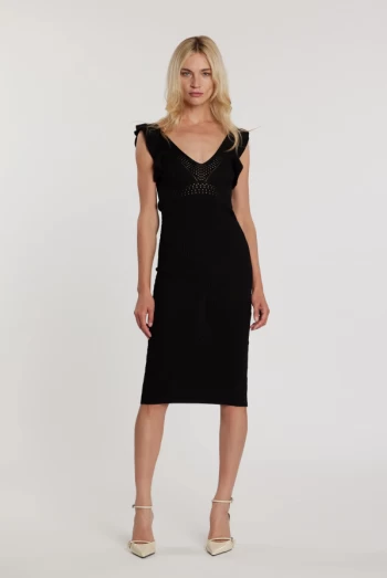 Vestido Midi CLAIR con Doble Escote en V y Volantes Vestido Midi CLAIR con Doble Escote en V y Volantes