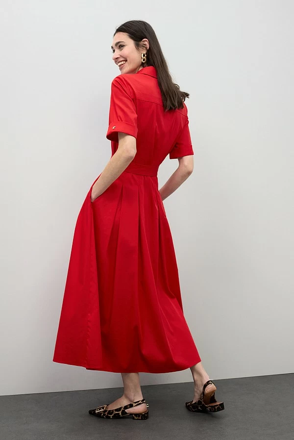 Vestido Midi con Falda Evasé y Cinturón Ajustable