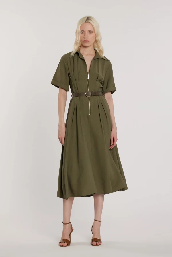 Vestido Midi CORINNES con Cinturón y Cremallera Frontal