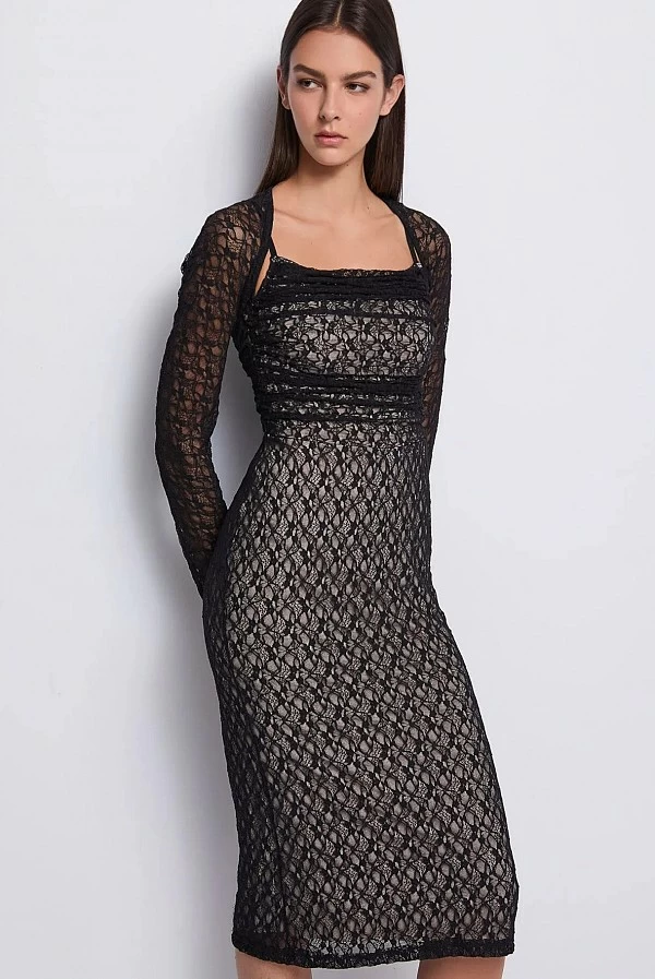 Vestido Midi de Encaje Elástico denny rose