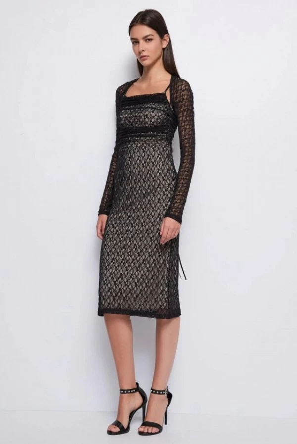 Vestido Midi de Encaje Elástico denny rose