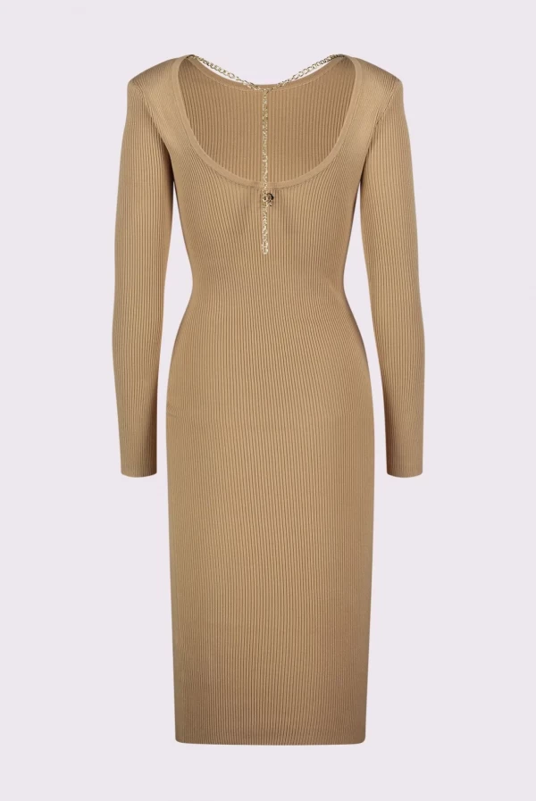 Vestido Midi de Punto con Espalda Abierta y Cadena – Denny Rose