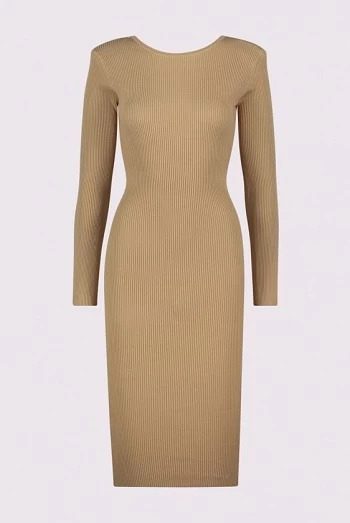 Vestido Midi de Punto con Espalda Abierta y Cadena – Denny Rose Vestido Midi de Punto con Espalda Abierta y Cadena – Denny Rose