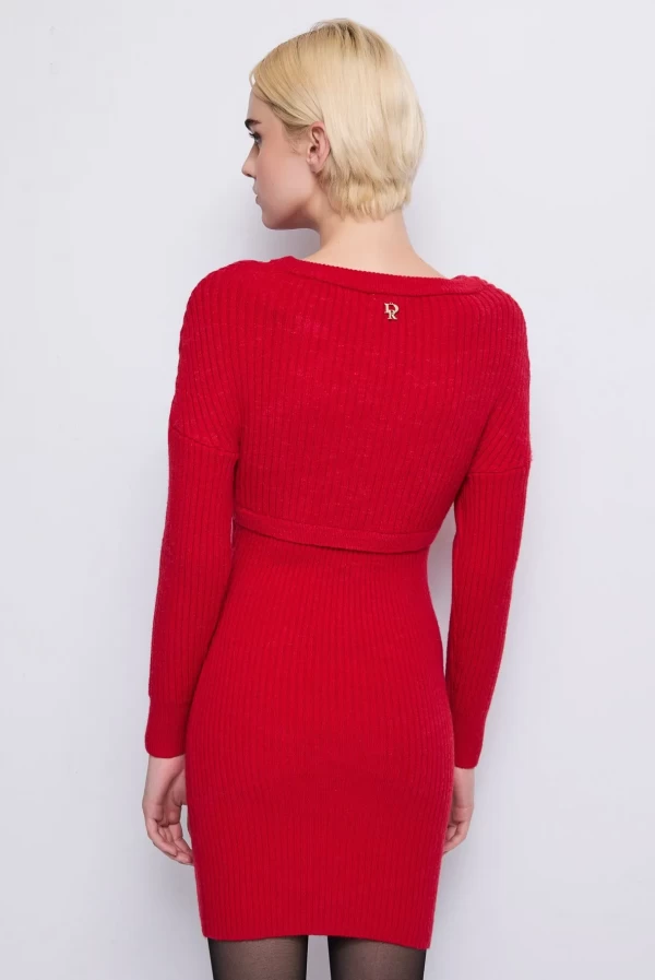 vestido midi de punto lana rojo denny rose