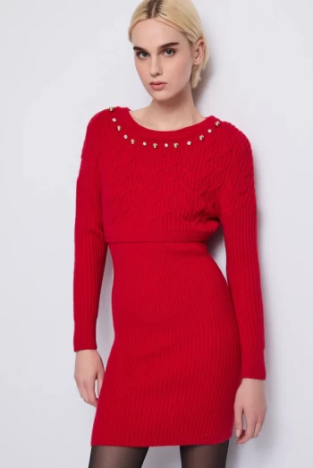 vestido midi de punto lana rojo denny rose vestido midi de punto lana rojo denny rose