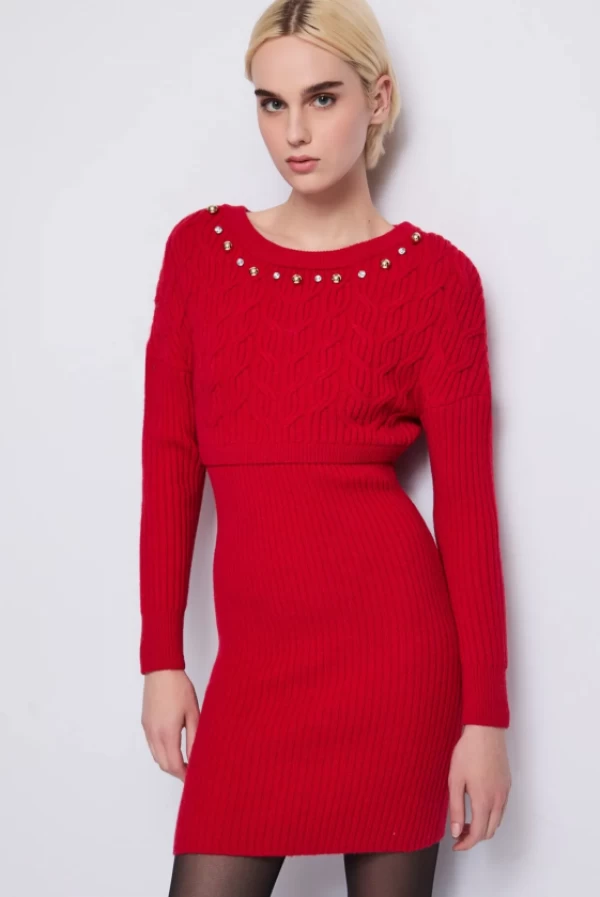 vestido midi de punto lana rojo denny rose