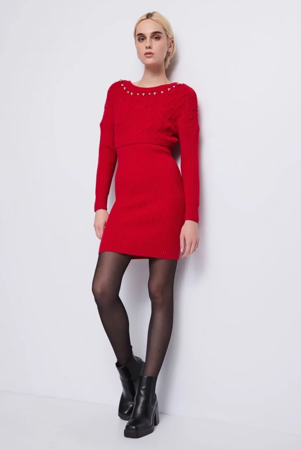 vestido midi de punto lana rojo denny rose