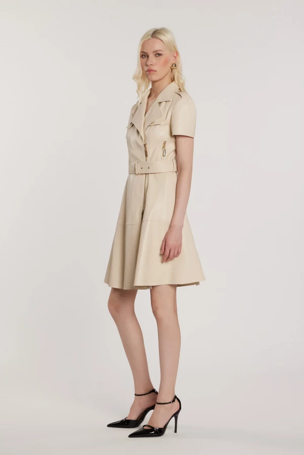 Vestido Midi Mujer Efecto Cuero con Cremallera y Cinturón Vestido Midi Mujer Efecto Cuero con Cremallera y Cinturón