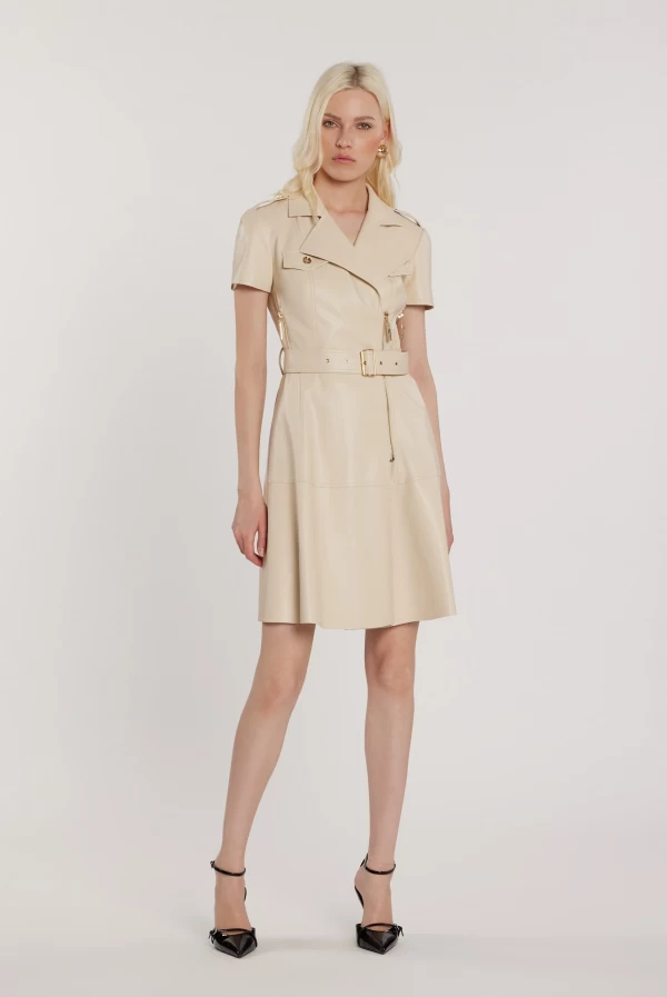 Vestido Midi Mujer Efecto Cuero con Cremallera y Cinturón Vestido Midi Mujer Efecto Cuero con Cremallera y Cinturón