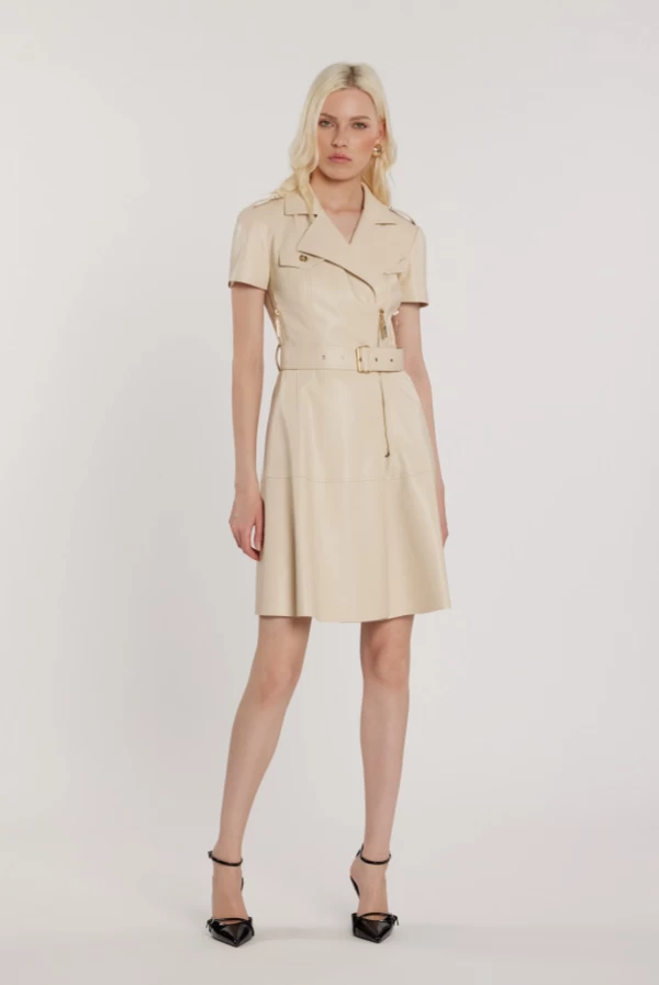 Vestido Midi Mujer Efecto Cuero con Cremallera y Cinturón Vestido Midi Mujer Efecto Cuero con Cremallera y Cinturón