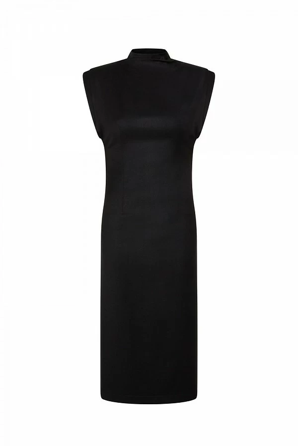 vestido midi negro hombreras vanz masavi