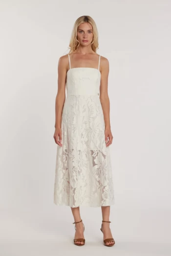 Vestido midi sin mangas HUPPERT con escote corazón y encaje