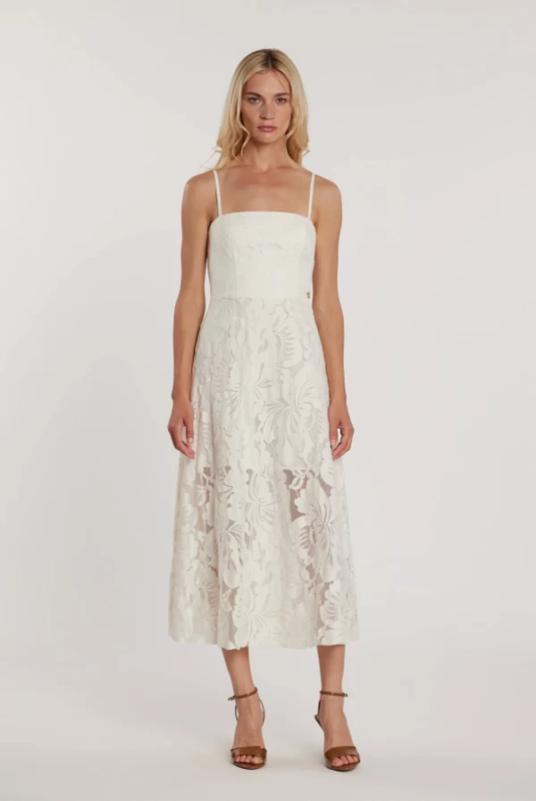 Vestido midi sin mangas HUPPERT con escote corazón y encaje