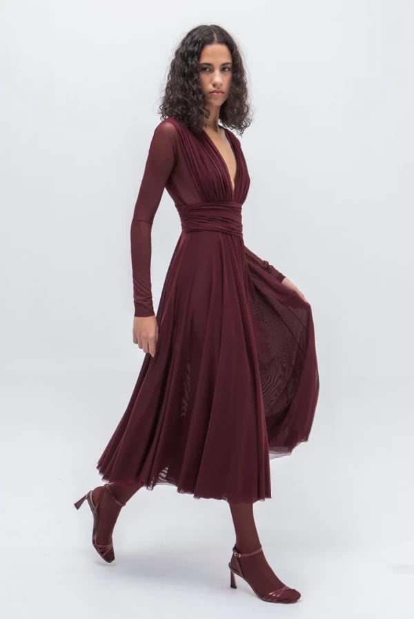 vestido midi tull burdeos masavi