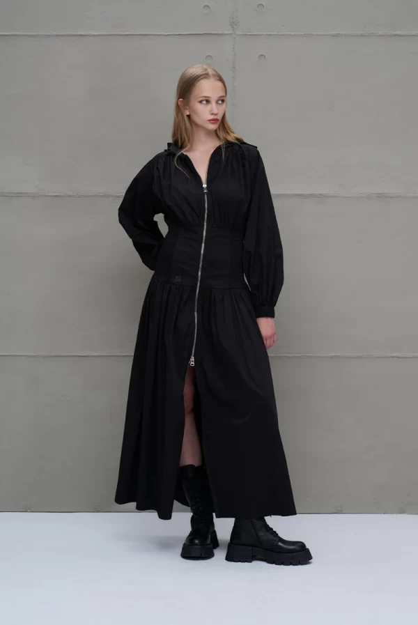 Vestido Negro Largo con Cremallera y Cordón – VDR Via de la Rose