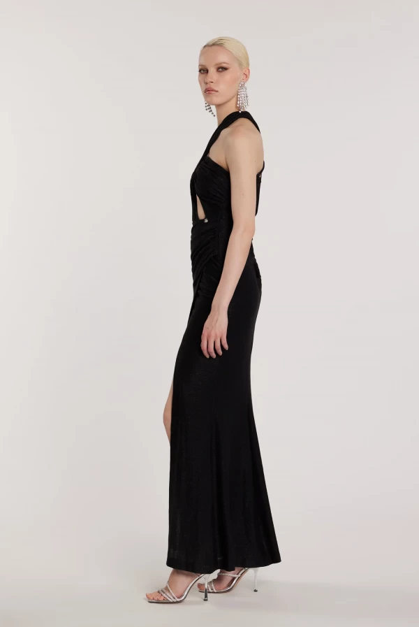 Vestido overnight largo lurex negro.