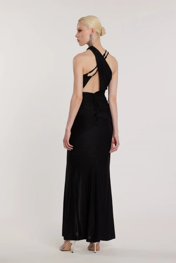 Vestido overnight largo lurex negro.