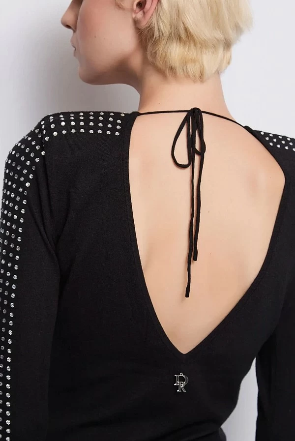 vestido punto negro tachuelas denny rose vestido punto negro tachuelas denny rose