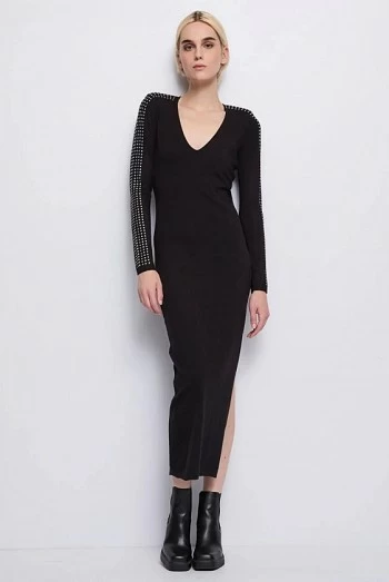vestido punto negro tachuelas denny rose