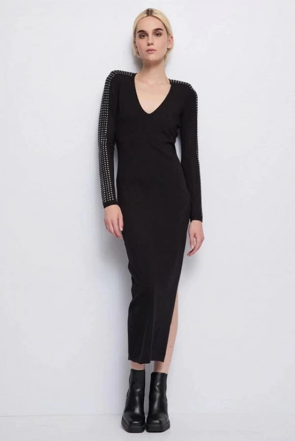 vestido punto negro tachuelas denny rose