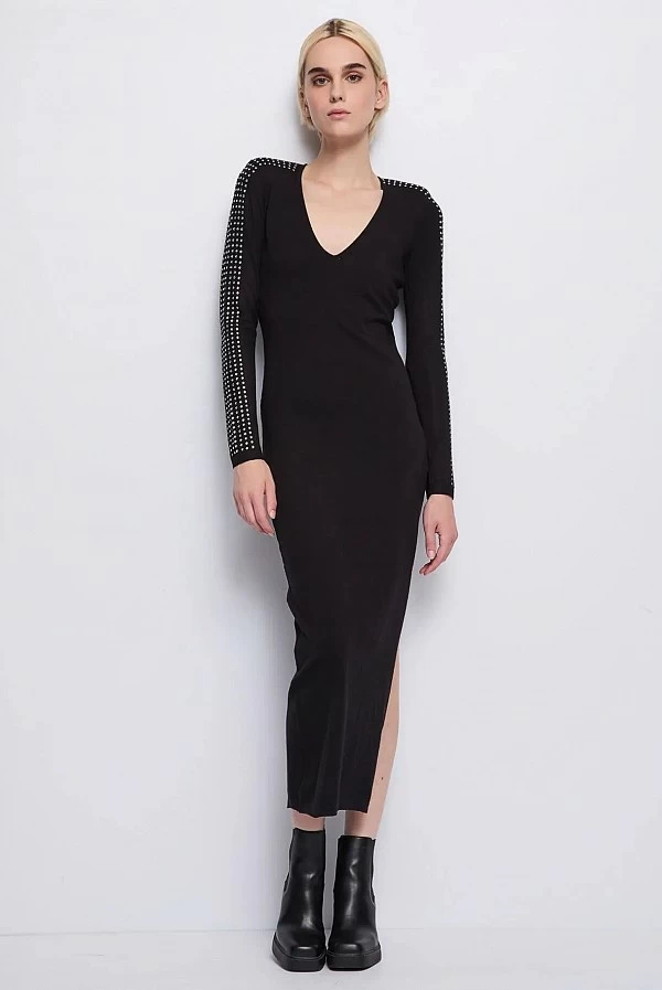 vestido punto negro tachuelas denny rose vestido punto negro tachuelas denny rose