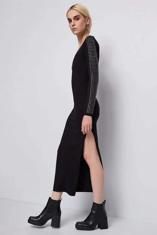 vestido punto negro tachuelas denny rose vestido punto negro tachuelas denny rose