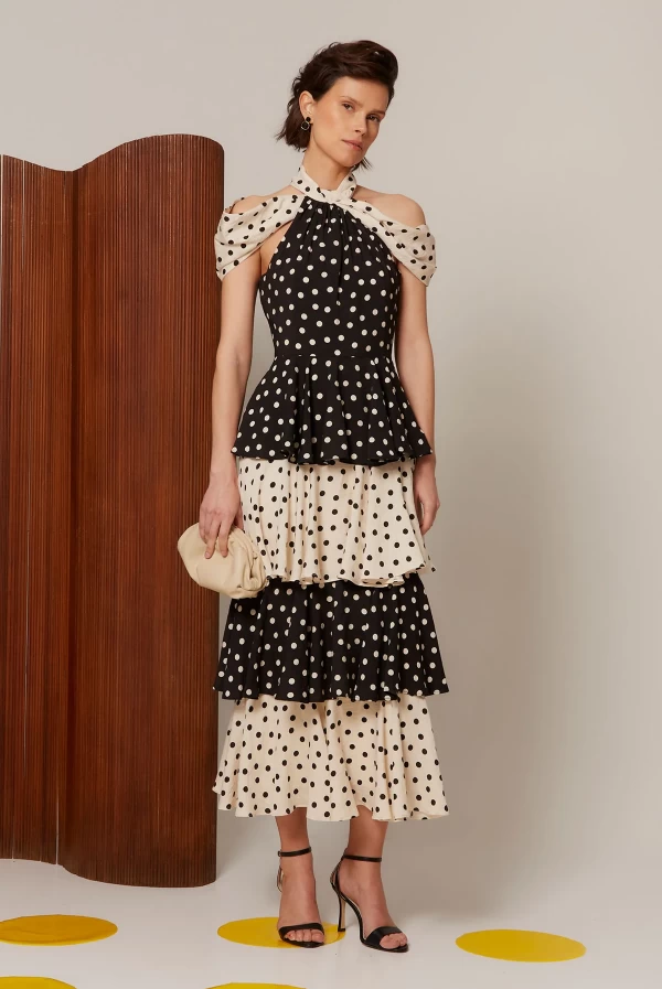 Vestido VANINA Negro Midi de Lunares – Coosy