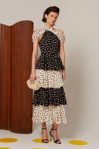 Vestido VANINA Negro Midi de Lunares – Coosy